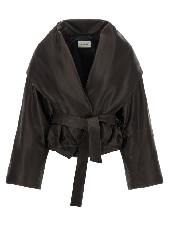 26FW 마그다뷰트림 코트 숄 칼라 가죽 재킷  재킷 브라운