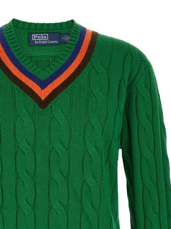 26FW 폴로 랄프로렌 니트웨어 케이블 무늬 브이니스트 스웨터 및 가디건 (녹색) - POLO RALPH LAUREN