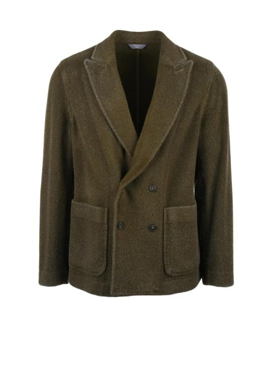 25FW 치르콜로1901 수트 자켓 클래식한 라펠과 질감 있는 마감 처리가 돋보이는 밀리터리 그린 컬러의 더블 브레스트 블레이저