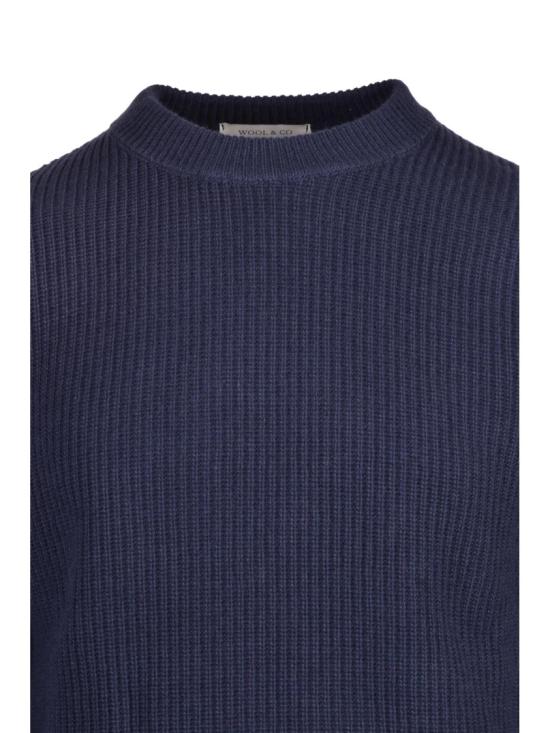 25FW 울앤코 니트웨어 강렬한 파란색의 골지 크루넥 터틀넥, 레귤러 핏 - WOOL & CO
