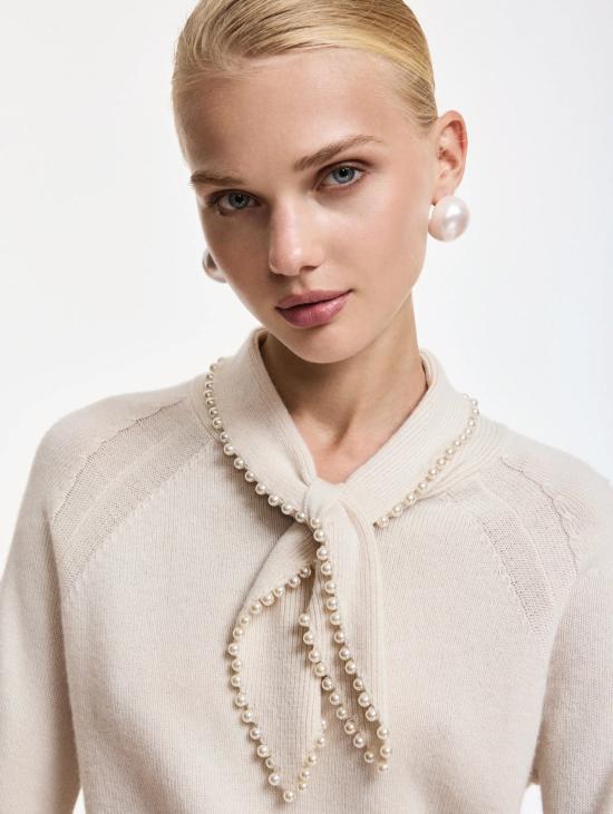 26FW 에센셜앤트워프 스웨터 Maglione Misto 캐시미어 콘 콜레토 및 Perline Bianco - ESSENTIEL ANTWERP
