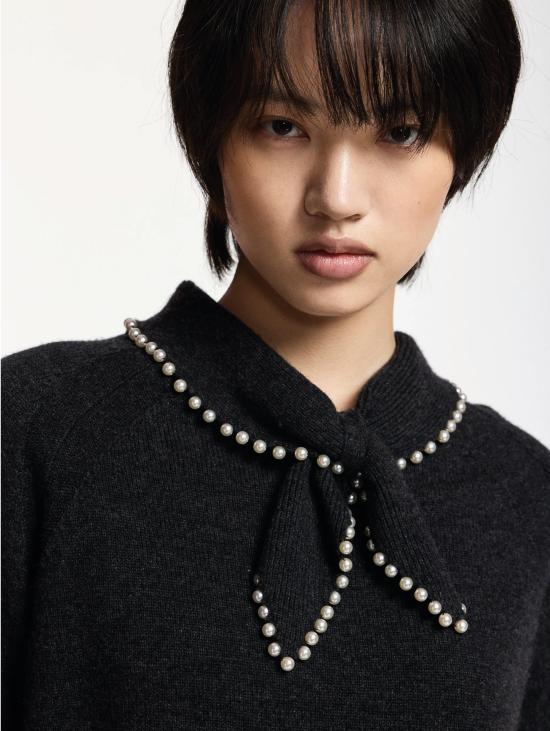 26FW 에센셜앤트워프 스웨터 Maglione Misto 캐시미어 콘 콜레토 및 Perline Acciaio - ESSENTIEL ANTWERP