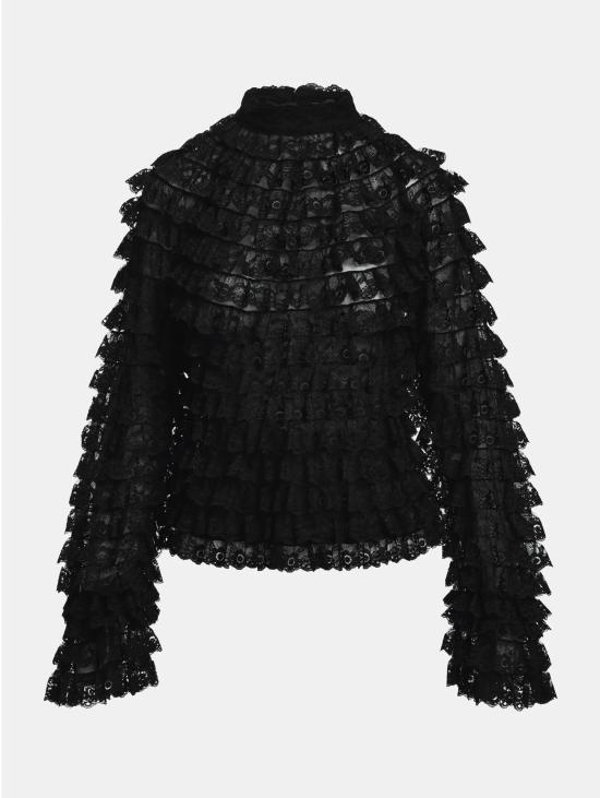 26FW 에센셜앤트워프 터틀넥 Maglia in Pizzo e Volant Nero - ESSENTIEL ANTWERP
