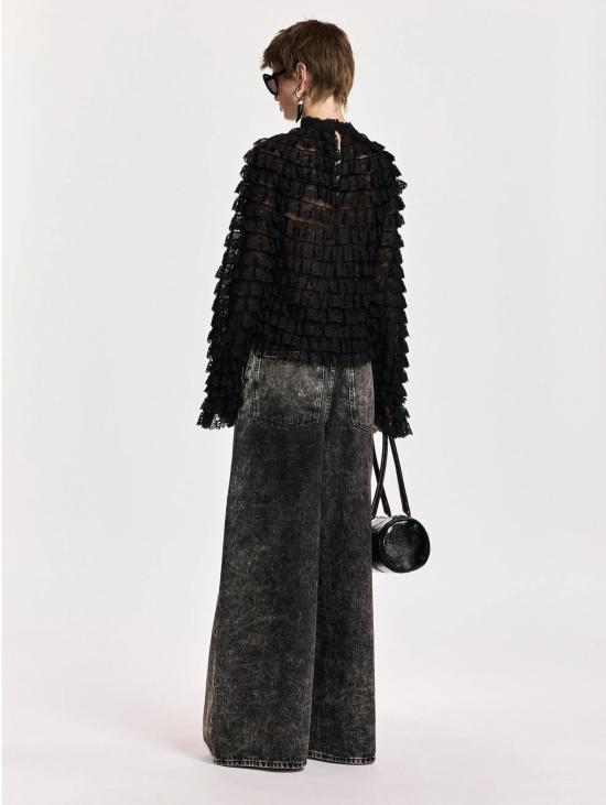 26FW 에센셜앤트워프 터틀넥 Maglia in Pizzo e Volant Nero - ESSENTIEL ANTWERP