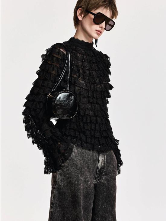 26FW 에센셜앤트워프 터틀넥 Maglia in Pizzo e Volant Nero