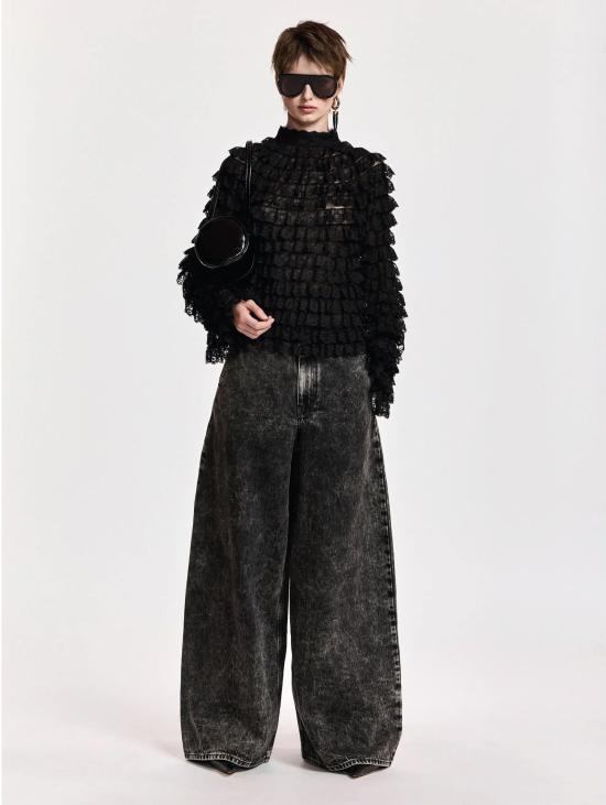 26FW 에센셜앤트워프 터틀넥 Maglia in Pizzo e Volant Nero - ESSENTIEL ANTWERP