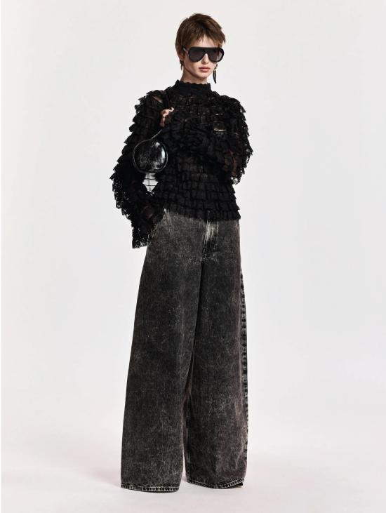 26FW 에센셜앤트워프 터틀넥 Maglia in Pizzo e Volant Nero - ESSENTIEL ANTWERP