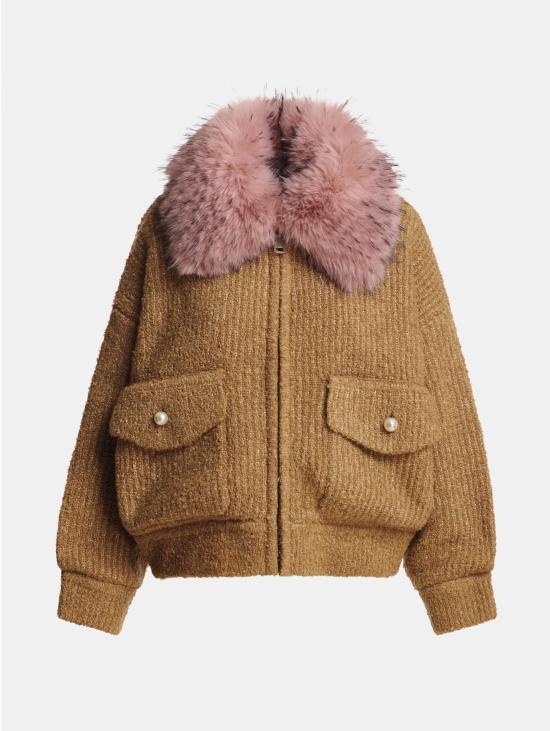 26FW 에센셜앤트워프 자켓 Maglia Bouclè con Pelliccia Removibile Cammello를 입은 폭격기 - ESSENTIEL ANTWERP