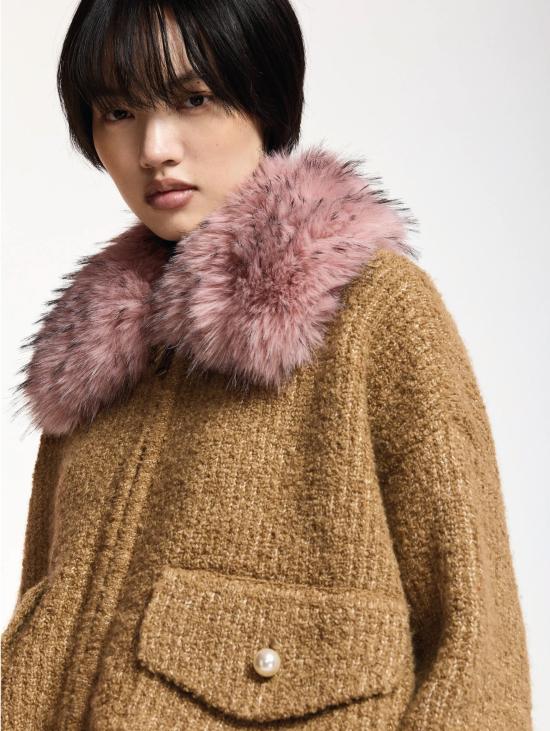 26FW 에센셜앤트워프 자켓 Maglia Bouclè con Pelliccia Removibile Cammello를 입은 폭격기 - ESSENTIEL ANTWERP