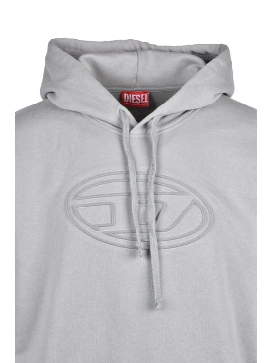 25FW 디젤 탑 엠보싱 로고가 있는 편안한 핏의 연회색 후드티 - DIESEL
