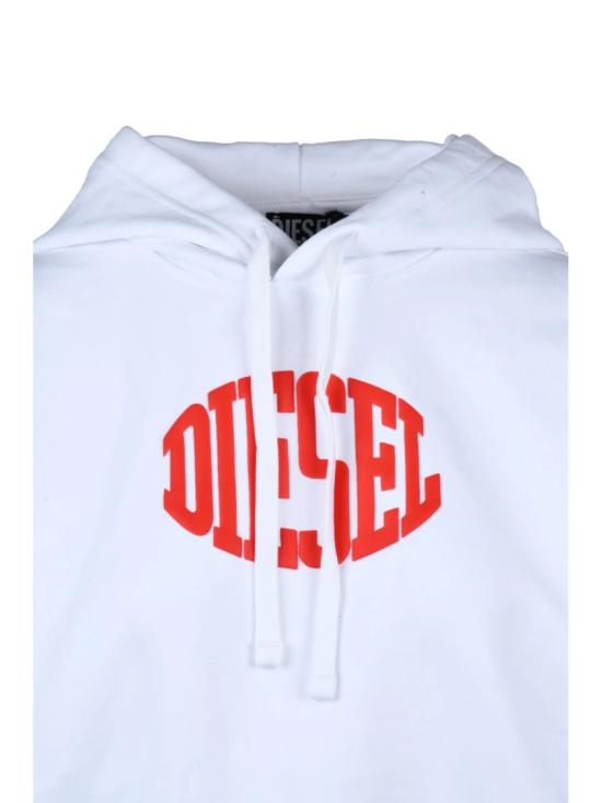 25FW 디젤 탑 강렬한 빨간색 로고와 조절 가능한 허리끈이 있는 크롭 화이트 후드티 - DIESEL