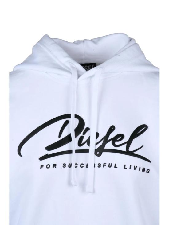 25FW 디젤 탑 크롭 화이트 후드 스웨트셔츠, 볼드한 로고와 골지 소매단 - DIESEL