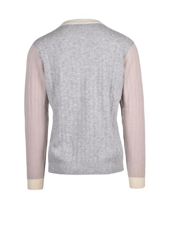 25FW 울앤코 니트웨어 밝은 회색 크루넥 스웨터, 대비되는 색상의 골지 디테일 - WOOL & CO