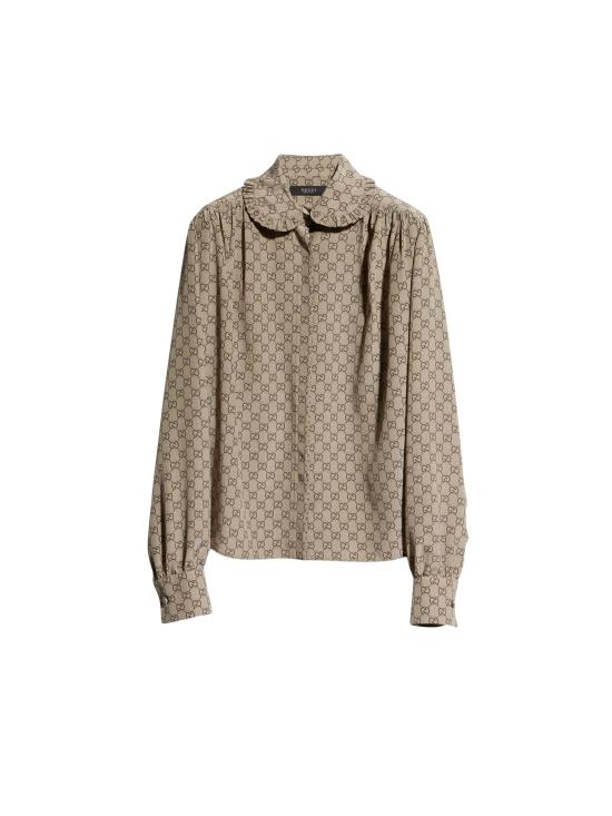 26FW 구찌 프린트 실크 크레이프 드 신 셔츠 프린트 실크 크레이프 드 신 셔츠 A005Y5ZAVRI2270 BEIGE