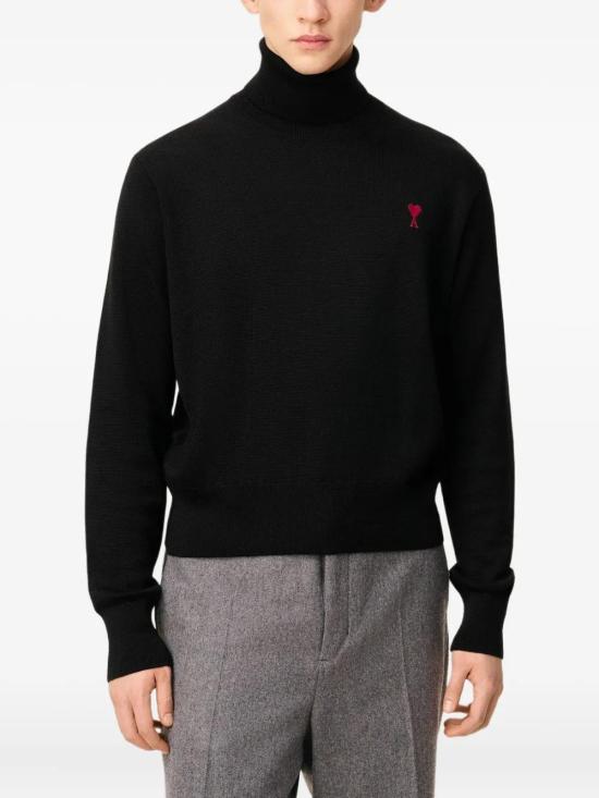 26FW 아미 스몰 하트 로고 메리노 울 니트 터틀넥 HKS827001 009 BLACK - AMI