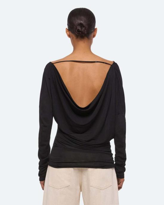  헬무트랭 긴팔 티셔츠 헬무트 랭 카울 롱 슬리브 탑 블랙 - HELMUT LANG