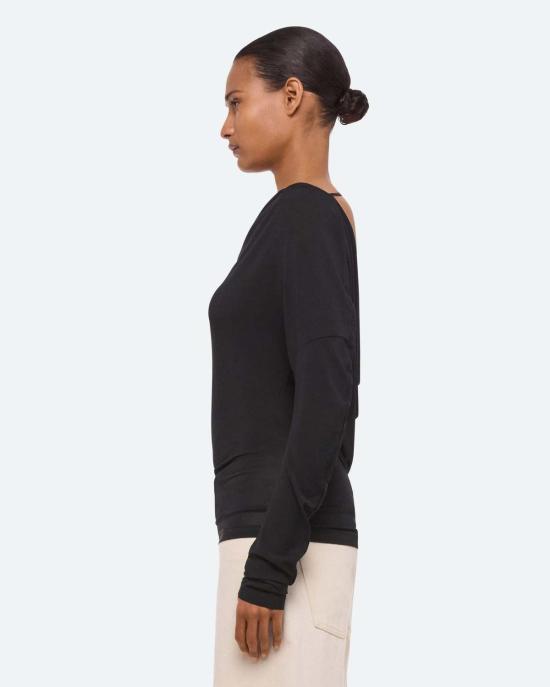  헬무트랭 긴팔 티셔츠 헬무트 랭 카울 롱 슬리브 탑 블랙 - HELMUT LANG