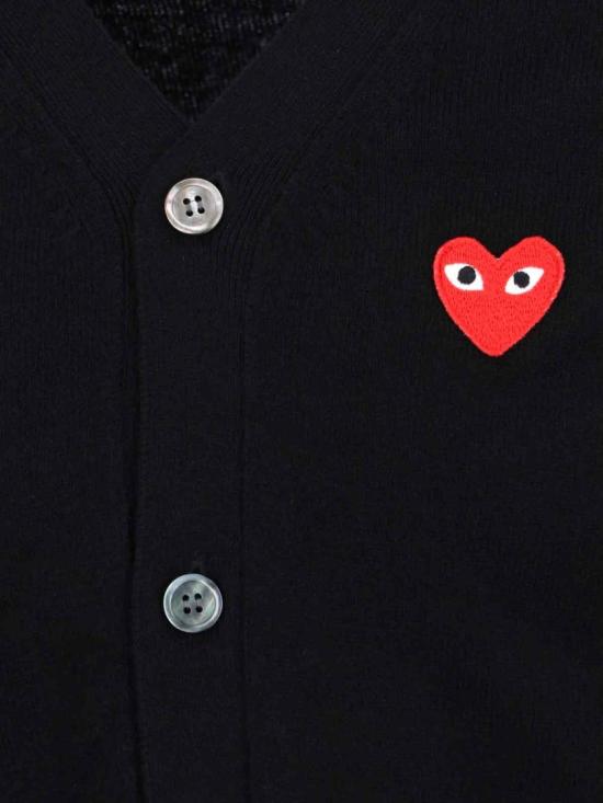 26FW 꼼데가르송 V넥 하트 와펜 가디건 AX N008 0511 Black - COMME DES GARCONS