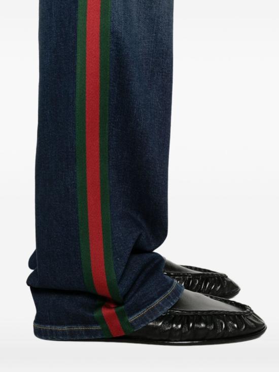 26FW 구찌 웹 디테일 코튼 데님 스트레이트 팬츠 875555XDDH04011 Blue - GUCCI