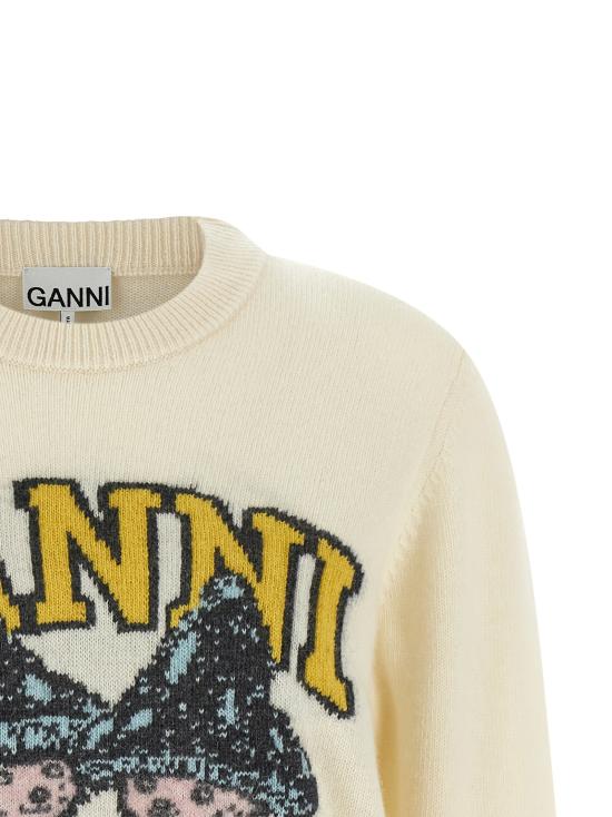 26FW 가니 긴팔 티셔츠 인타르시아 장식이 있는 흰색 스웨터 - GANNI