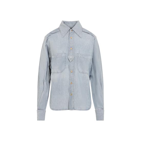 26FW 셀린느 코튼 데님 셔츠 RC0E42N68 GLB0 FADED CHAMBRAY - CELINE