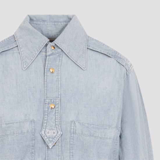 26FW 셀린느 코튼 데님 셔츠 RC0E42N68 GLB0 FADED CHAMBRAY - CELINE