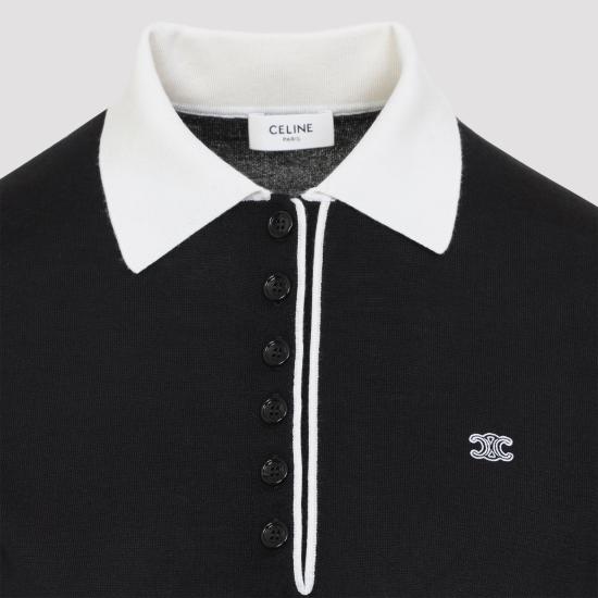26FW 셀린느 파인 캐시미어 실크 폴로 스웨터 RY0LZ0W27 38OF BLACK WHITE - CELINE