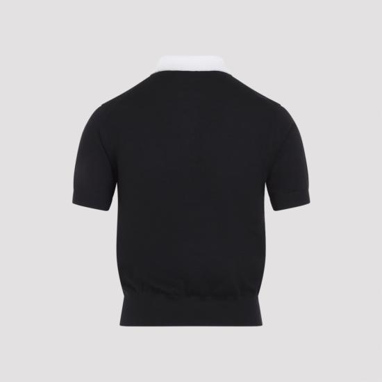 26FW 셀린느 파인 캐시미어 실크 폴로 스웨터 RY0LZ0W27 38OF BLACK WHITE - CELINE