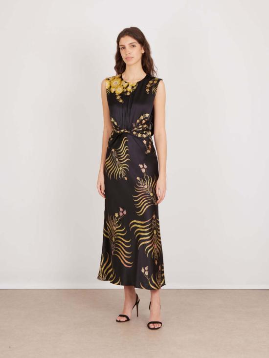  살로니 롱 원피스 Saloni Gwen 드레스 Golden Palm Plmt - SALONI