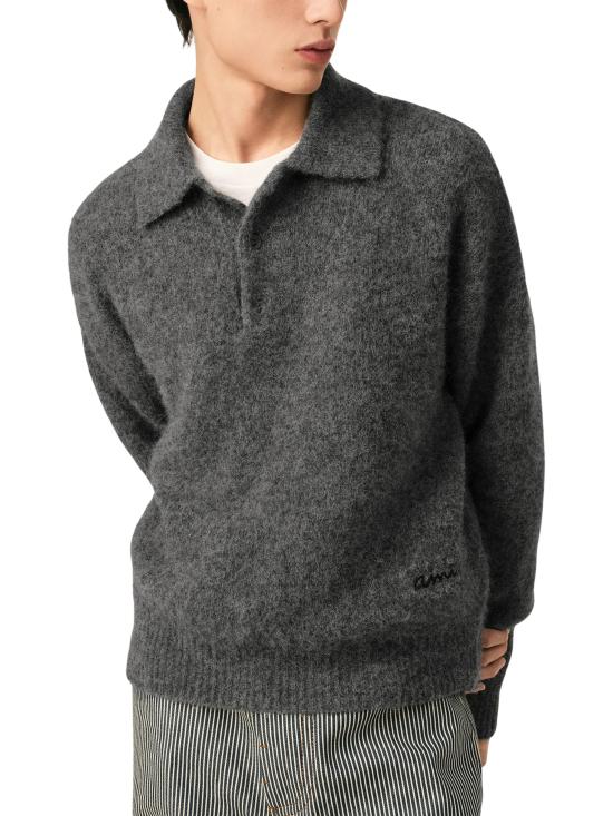 26FW 아미 알파카 아미 롱 슬리브 폴로 스웨터 HPL405 KN0021A189 GREY - AMI