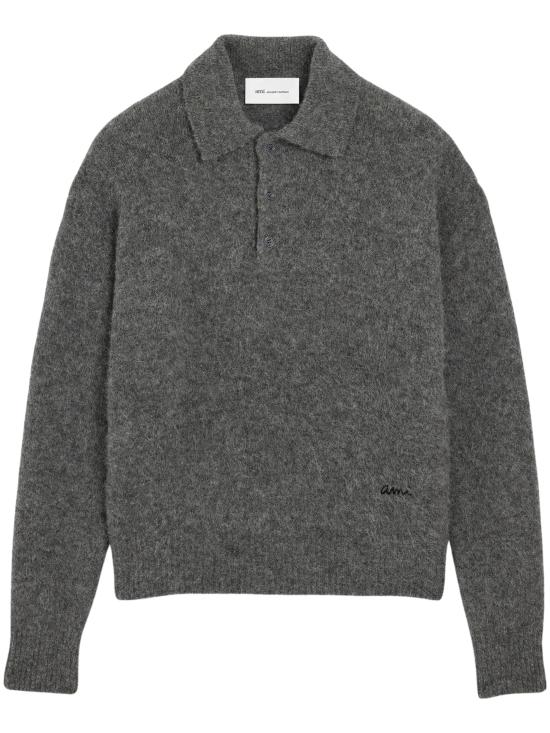 26FW 아미 알파카 아미 롱 슬리브 폴로 스웨터 HPL405 KN0021A189 GREY
