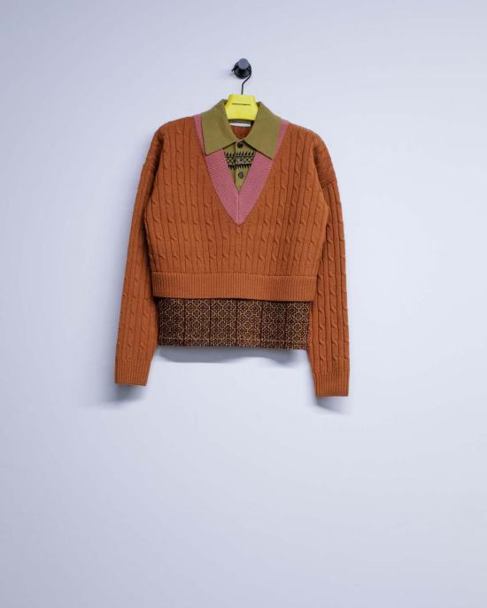  드리스 반 노튼 스웨터 Dries Van Noten 오크라 울 레이어드 메단 - DRIES VAN NOTEN