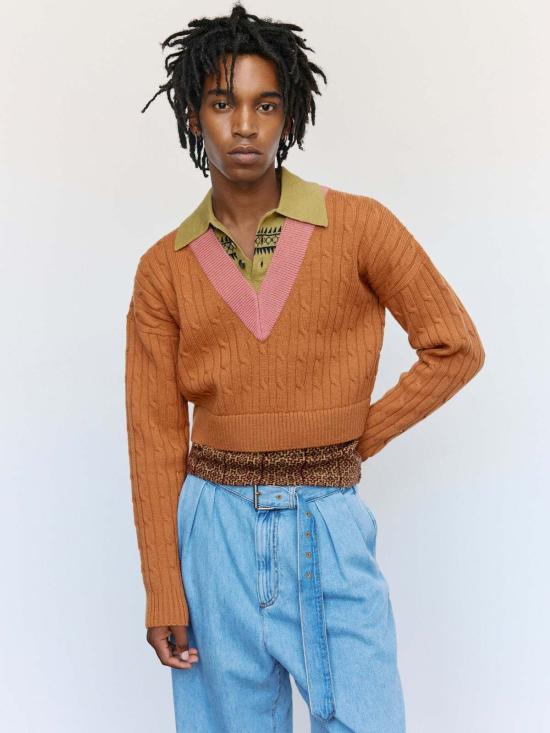  드리스 반 노튼 스웨터 Dries Van Noten 오크라 울 레이어드 메단 - DRIES VAN NOTEN