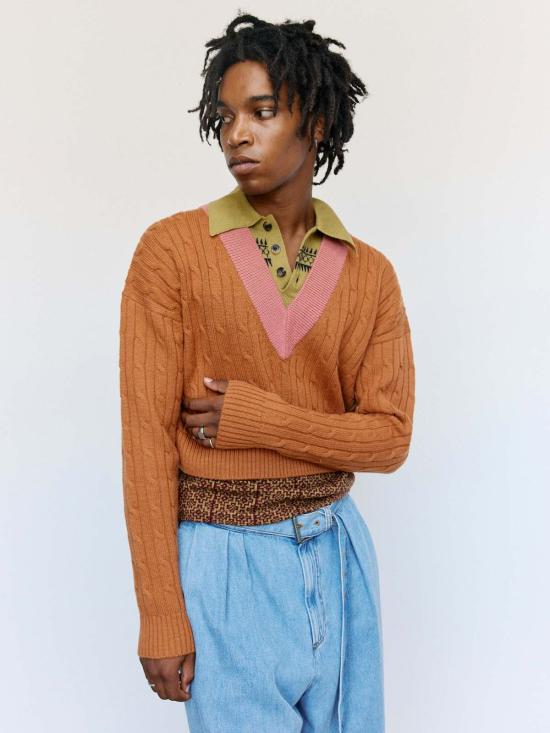  드리스 반 노튼 스웨터 Dries Van Noten 오크라 울 레이어드 메단