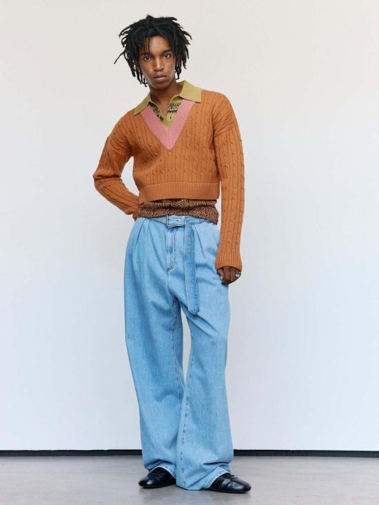  드리스 반 노튼 스웨터 Dries Van Noten 오크라 울 레이어드 메단 - DRIES VAN NOTEN