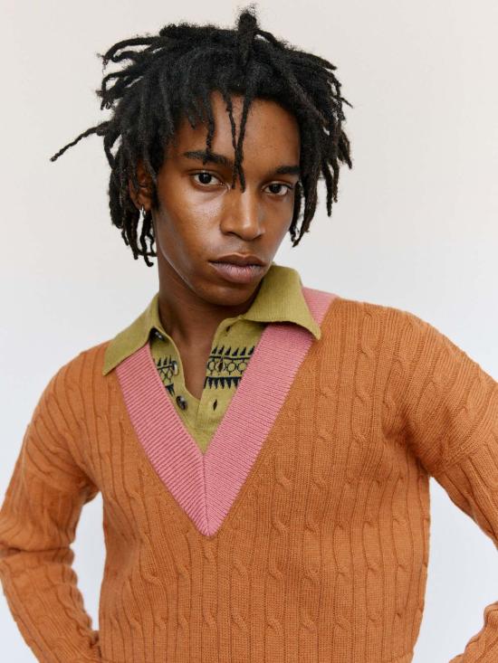  드리스 반 노튼 스웨터 Dries Van Noten 오크라 울 레이어드 메단 - DRIES VAN NOTEN
