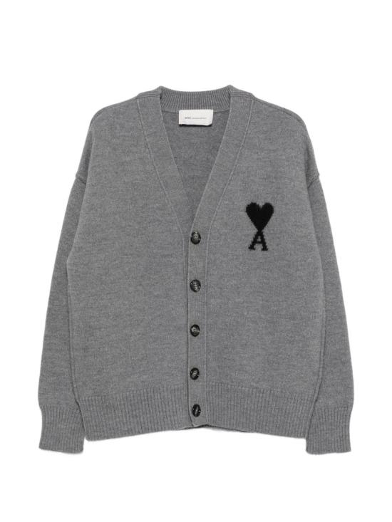 26FW 아미 하트 로고 인타르시아 V넥 가디건 UKC367 018A273 Gris