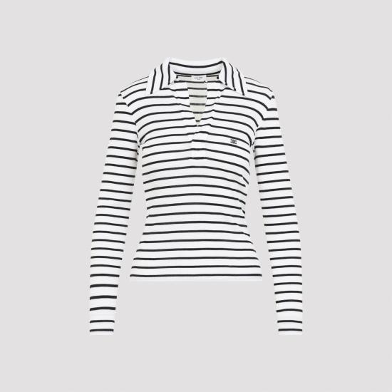 26FW 셀린느 스트라이프 실크 저지 폴로 셔츠 RX0L0809W 01OB OFF WHITE BLACK DOM