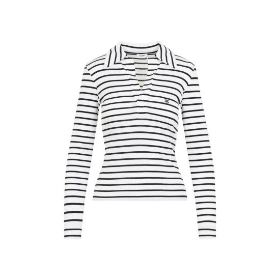 26FW 셀린느 스트라이프 실크 저지 폴로 셔츠 RX0L0809W 01OB OFF WHITE BLACK DOM - CELINE
