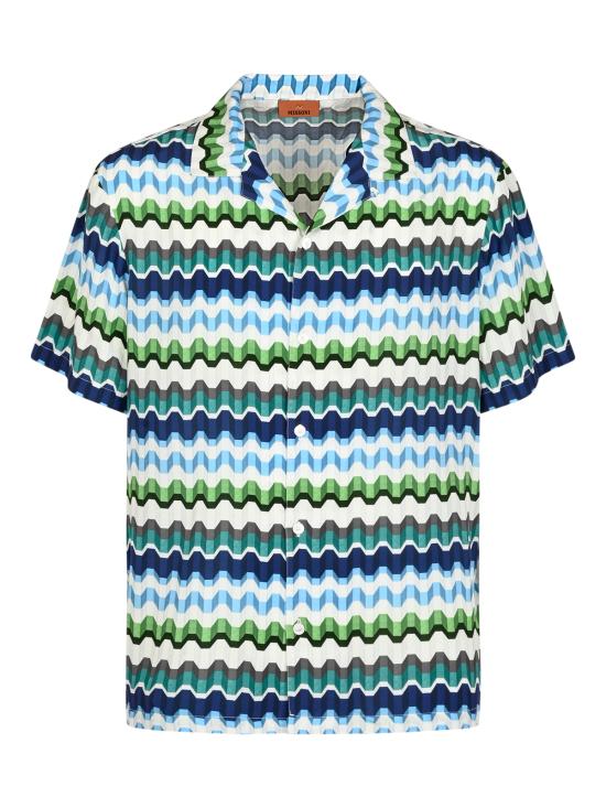 26FW 미소니 반팔 셔츠 BS26WJ00 BW012GSMSP6 MULTICOLOR WHITE GREEN BLUE
