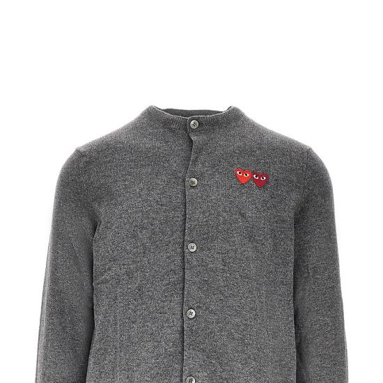 26FW 꼼데가르송 플레이 더블 하트 가디건 AX N057 051 Grey - COMME DES GARCONS