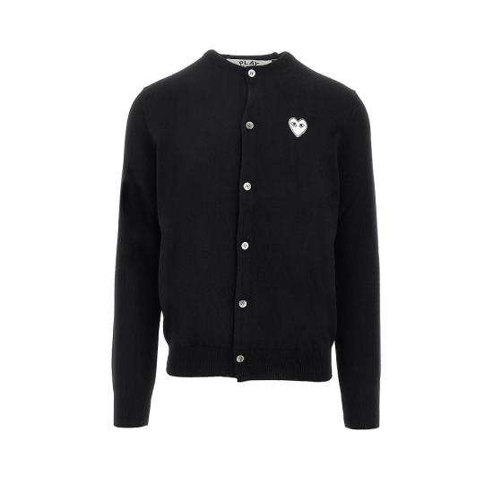 26FW 꼼데가르송 플레이 화이트 하트 니트 가디건 AX N061 051 Black