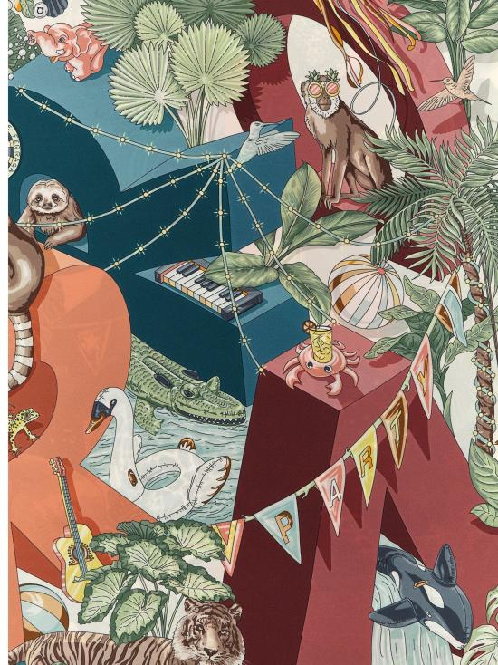26FW 살바토레 페라가모 머플러/스카프 정글 파티 스카프 및 풀라드 멀티컬러 - SALVATORE FERRAGAMO