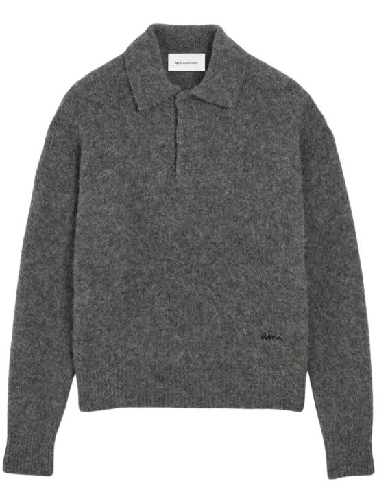 26FW 아미 알파카 아미 롱 슬리브 폴로 스웨터 HPL405KN0021A189 Grey