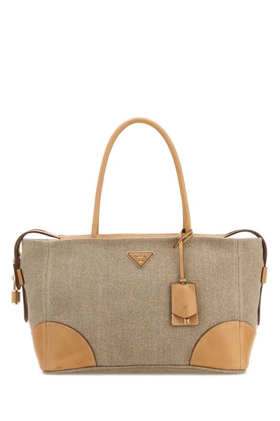 26FW 프라다 라지 리넨과 레더 토트백 1BG659P0E F032T BEIGE