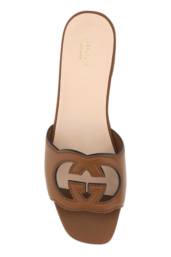  구찌 인터로킹 G 컷아웃 슬라이드 샌들 694451US000 2535 BROWN - GUCCI