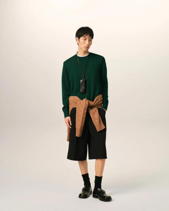 26FW 아미 ADC 크루넥 스웨터 HKS826 001 A258 BOTTLE GREEN BLACK DOM - AMI