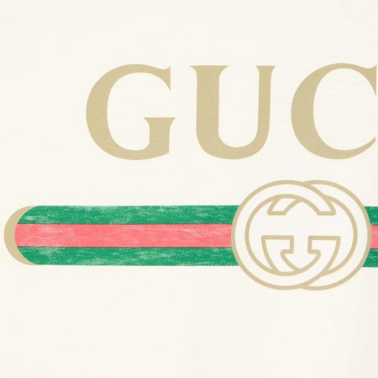 26FW 구찌 로고 프린트 코튼 저지 실크 티셔츠 865015 XJHUF 9280 WHITE DOM - GUCCI
