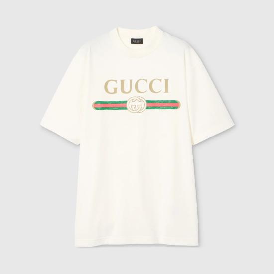 26FW 구찌 로고 프린트 코튼 저지 실크 티셔츠 865015 XJHUF 9280 WHITE DOM