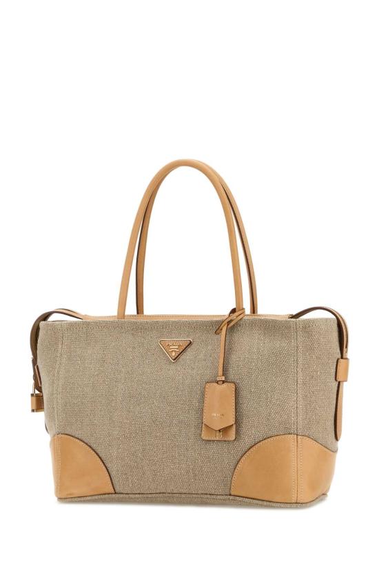 26FW 프라다 라지 리넨과 레더 토트백 1BG659P0E F032T BEIGE - PRADA